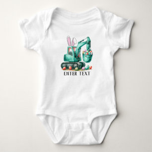 Custom Text Baby Girl Eggs Excavator Construction Bodysuit