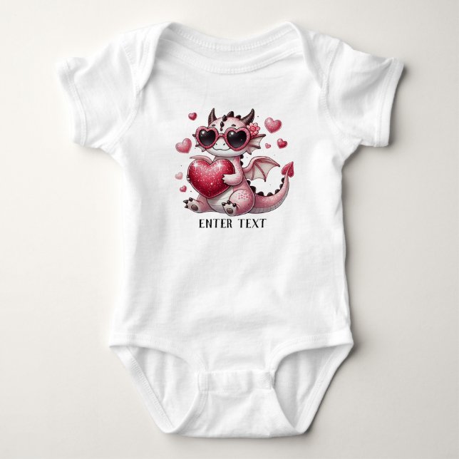 Custom Text Baby Girl T-Rex Dino Love Bodysuit (Front)