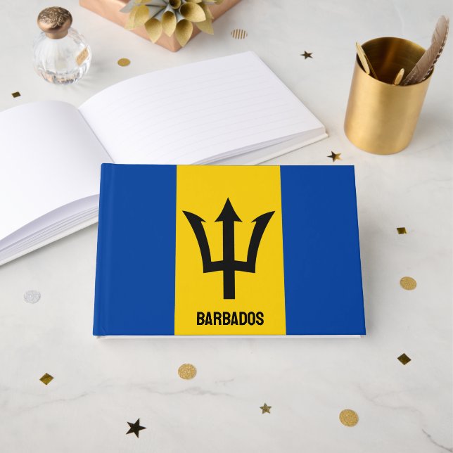 Custom Text Barbados Flag Guest Book (Front Open)