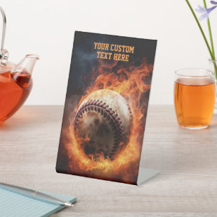 Custom Text Baseball on Fire Pedestal Sign