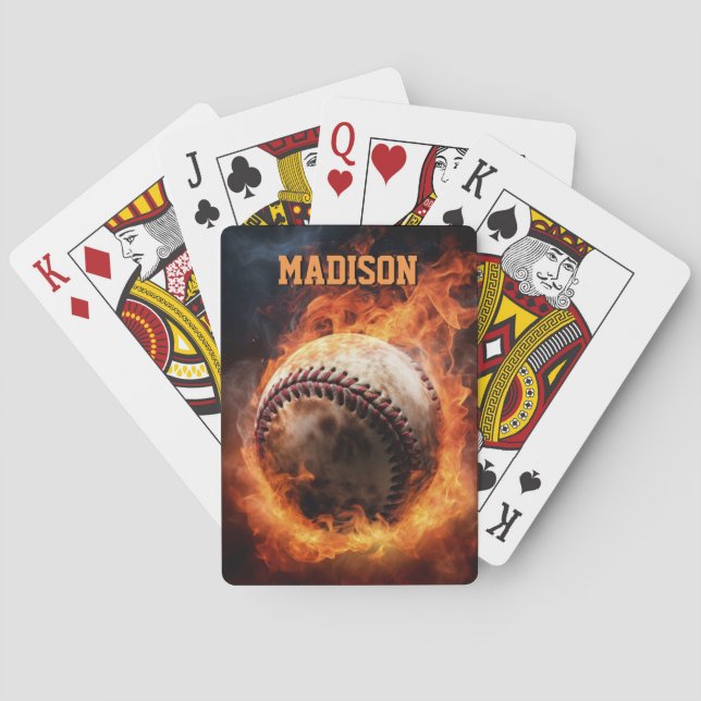 Custom Text Baseball on Fire Playing Cards (Back)