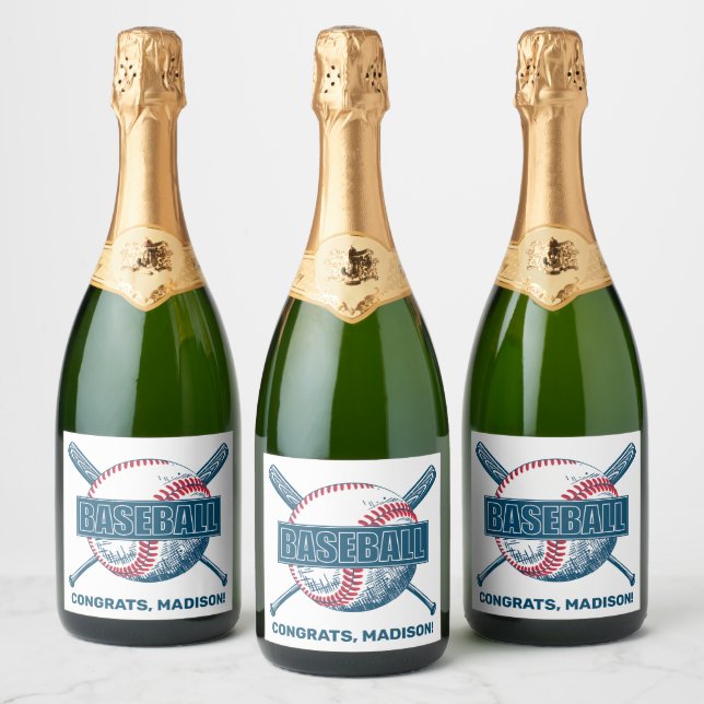 Custom Text Baseball Sparkling Wine Label (Bottles)