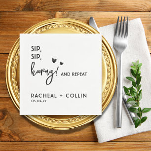 Custom Text Based Black and White Simple Wedding  Napkin
