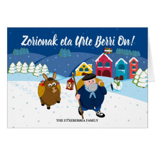 Custom text Basque Olentzero Christmas snow scene: