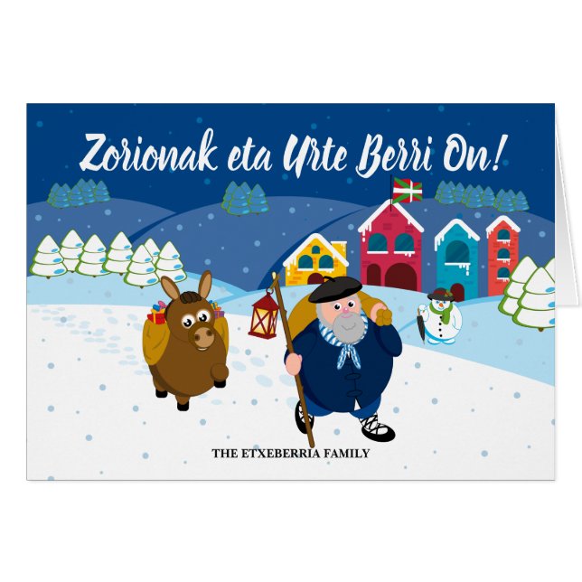 Custom text Basque Olentzero Christmas snow scene: (Front Horizontal)