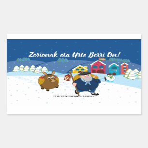 Custom text Basque Olentzero Christmas snow scene: Rectangular Sticker