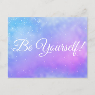 Custom Text Be Yourself Purple/Blue Sparkle Clouds Postcard