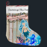 Custom Text/ Beach Island Ocean Mermaid Glitter Large Christmas Stocking<br><div class="desc">If you are taking a vacation to Hawaii, Florida or other warm weather location or if you live in these area's, and you have a tropical Christmas, then this beach mermaid is for you. Custom and personalise this design. To add your own custom text, click on the "abc Personalise This...</div>