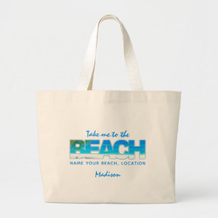 Custom text BEACH Large Tote Bag