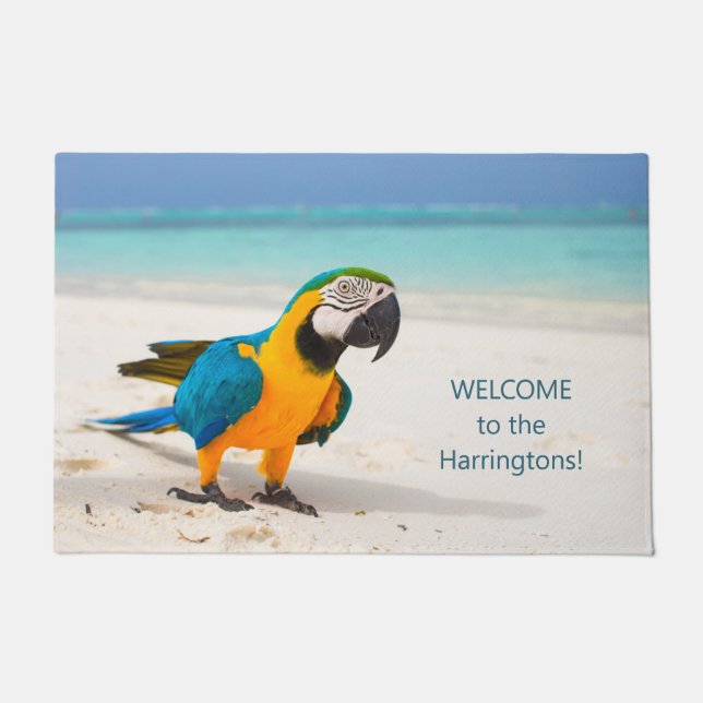Custom text Beach Parrot Doormat (Front)