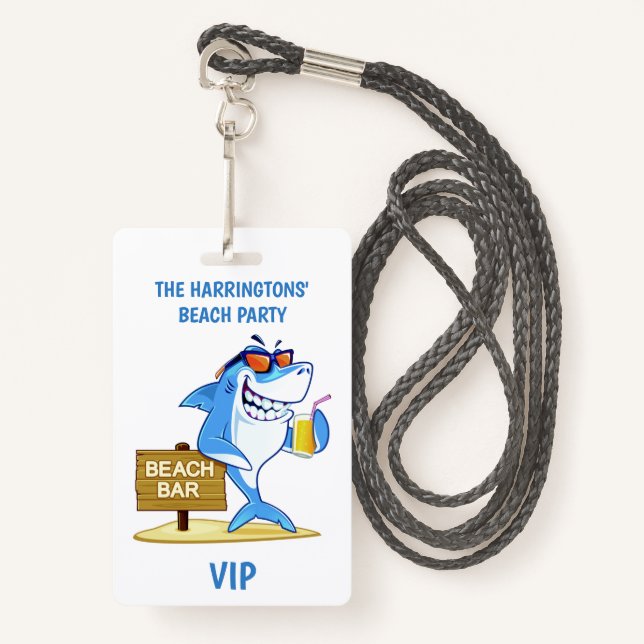 Custom text Beach Party badges ID Badge (Front with Lanyard)