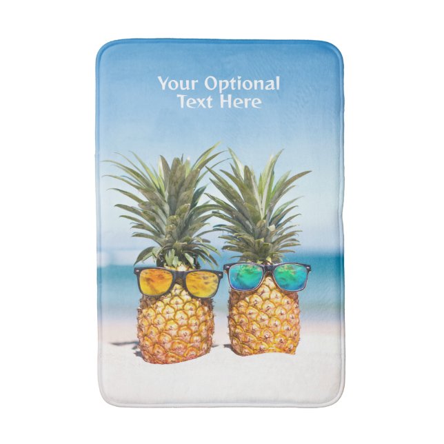 Custom Text Beach Pineapples Bath Mat (Front Vertical)