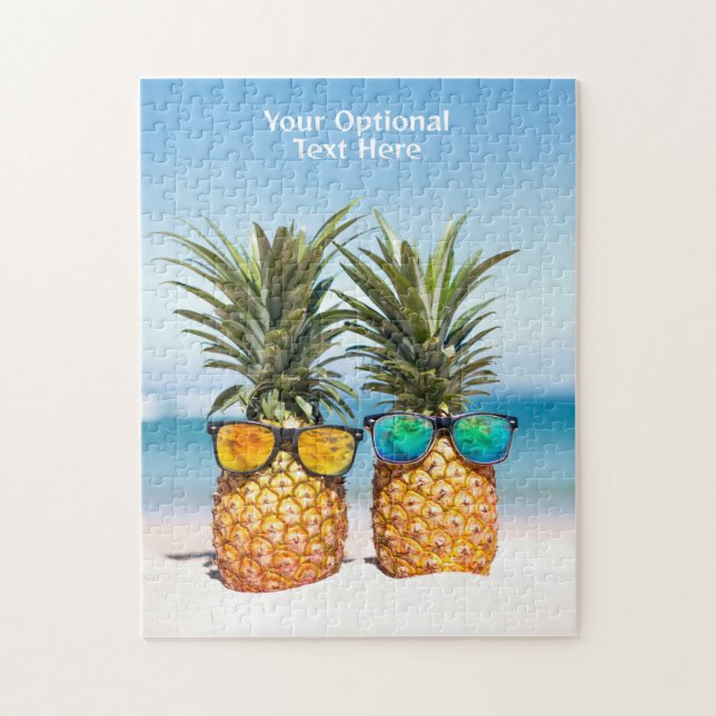 Custom Text Beach Pineapples Jigsaw Puzzle (Vertical)