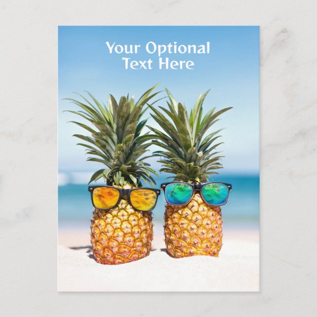 Custom Text Beach Pineapples Postcard (Front)