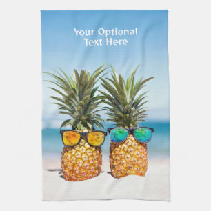 Custom Text Beach Pineapples Tea Towel