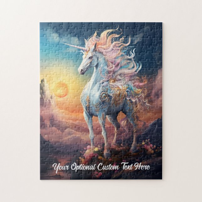 Custom Text Beautiful Unicorn Jigsaw Puzzle (Vertical)