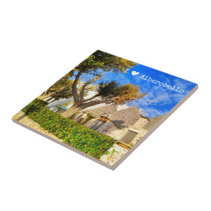 Custom text, beautiful view of Alberobello, Apulia Ceramic Tile