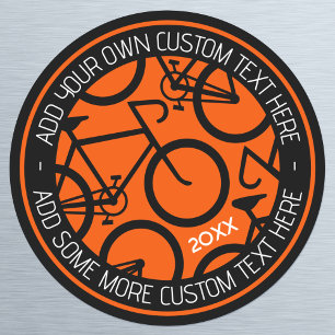 Custom Text Bicycle Orange & Black Classic Round Sticker