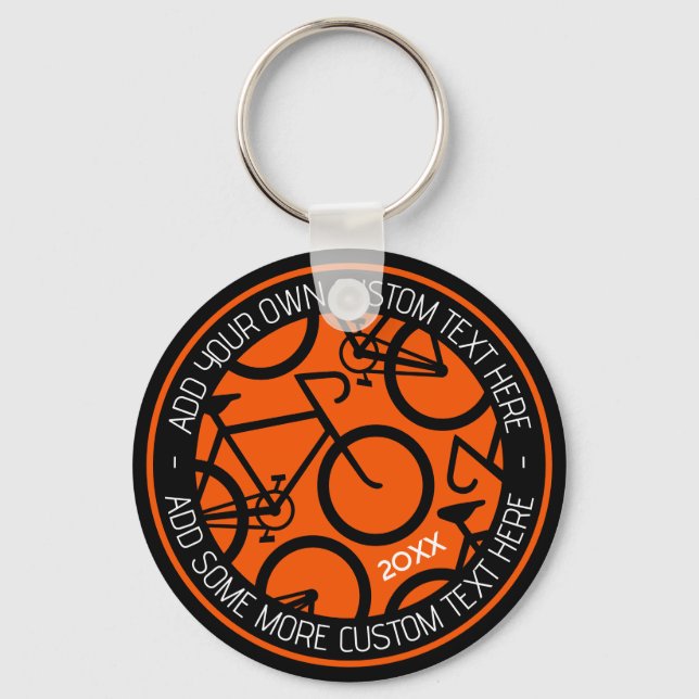 Custom Text Bicycle Orange & Black Key Ring (Front)