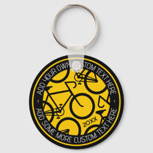 Custom Text Bicycle Yellow & Black Key Ring
