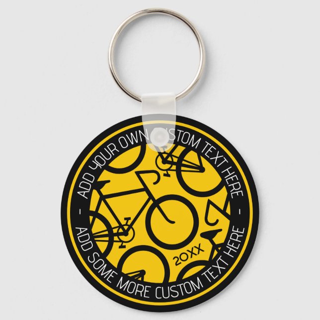 Custom Text Bicycle Yellow & Black Key Ring (Front)