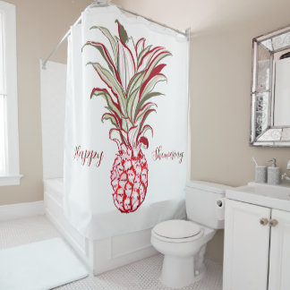 Custom text Big pineapple Pink White Cute Shower Curtain