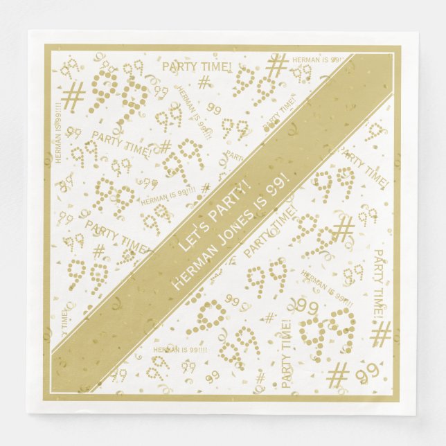 Custom Text & Birthday Age Pattern Gold/White   Napkin (Front)