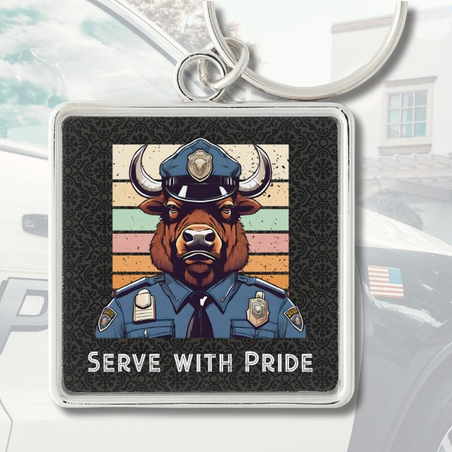 Custom Text Bison Gift for Police Officers Dad Him Key Ring (Custom Text Bison Gift for Police Officers Dad Him)