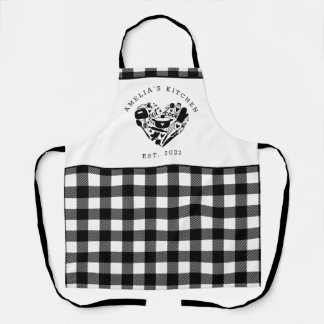 Custom Text Black and White Buffalo Plaid Kitchen Apron