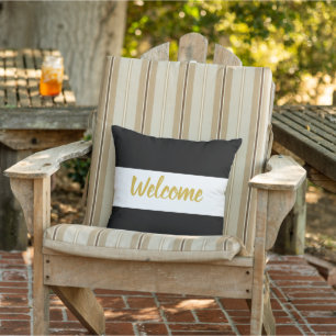 Custom Text Black and White Horizontal Striped Cushion