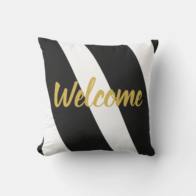 Custom Text Black and White Striped Cushion (Front)