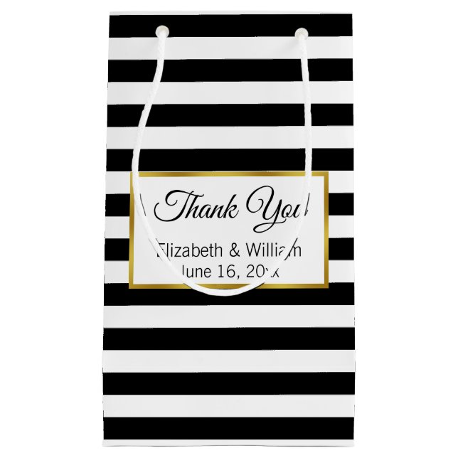 Custom Text Black and White Striped Small Gift Bag (Front)