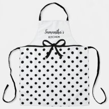 Custom Text Black White Polka Dots Cute Kitchen