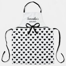 Custom Text Black White Polka Dots Hearts Kitchen