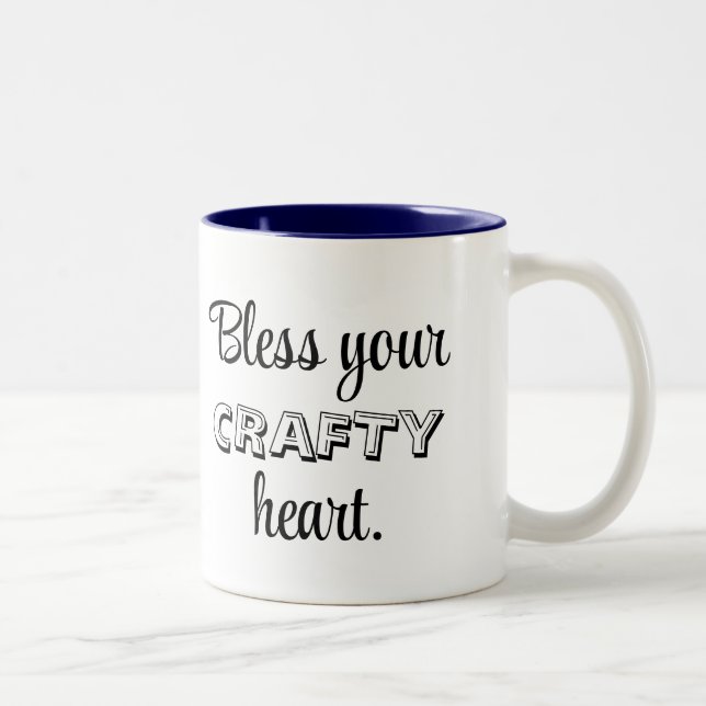 Custom Text, Bless Your Crafty Heart Two-Tone Coffee Mug (Right)