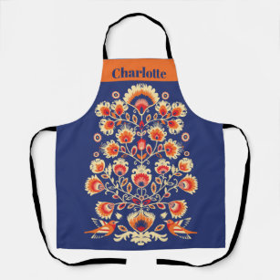 Custom text Blue and orange folkloric apron