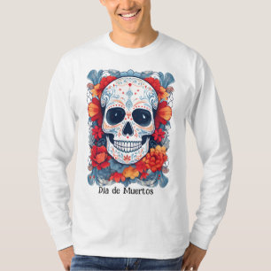 Custom text blue and red Día de Muertos T-Shirt