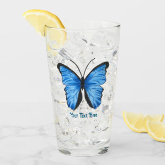 Custom Text Blue Butterfly Glass