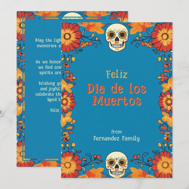 💀Custom text Blue Eternal Blossoms greeting card (Front/Back)
