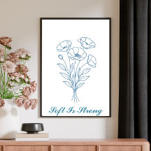Custom Text  Blue Poppy Botanical Line Art Poster