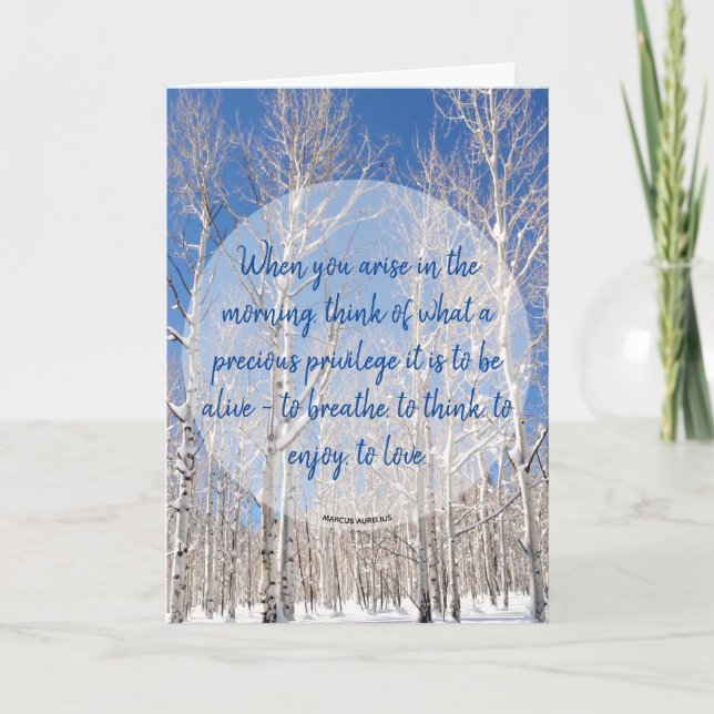 Custom Text Blue Sky Towering Aspens In Snow Photo Card (Front)