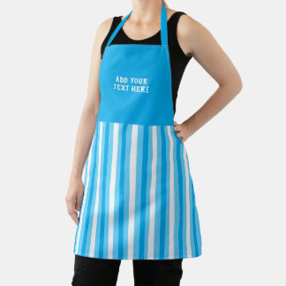 Custom text blue white striped  apron