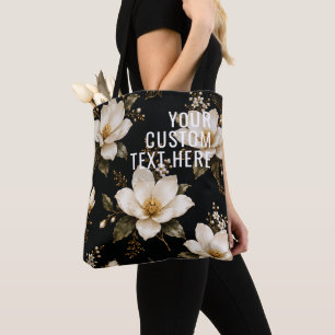 Custom Text BMagnolia Floral Seamless Pattern Tote Bag
