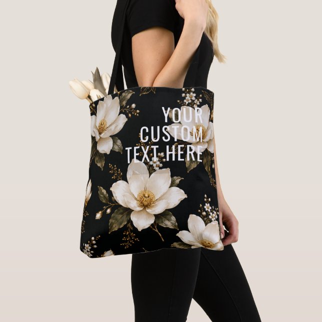 Custom Text BMagnolia Floral Seamless Pattern Tote Bag (Close Up)