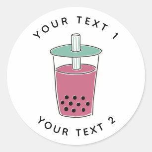Custom Text Boba Tea Line Art Illustration Classic Round Sticker