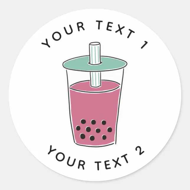 Custom Text Boba Tea Line Art Illustration Classic Round Sticker | Zazzle