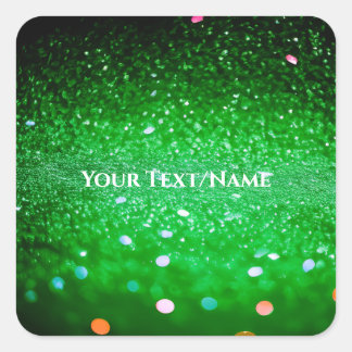 Custom Text - Bokeh Glitter - Green Square Sticker