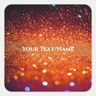 Custom Text - Bokeh Glitter - Orange Square Sticker