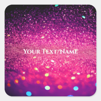 Custom Text - Bokeh Glitter - Pink Square Sticker