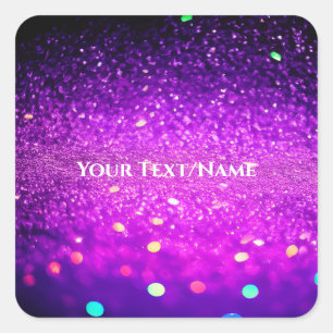 Custom Text - Bokeh Glitter - Purple Square Sticker
